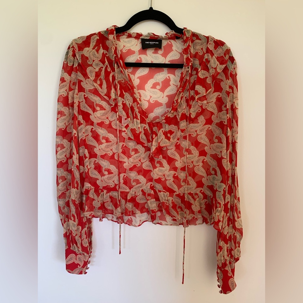The Kooples Red and Cream Women's Top